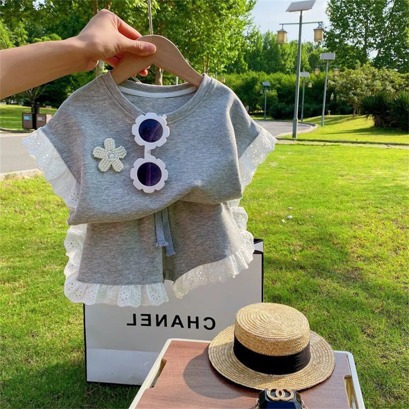 夏装短袖短裤女童韩版ins套装T恤衣服宝宝洋气运动服中小童两件套