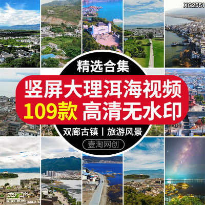 竖屏云南大理洱海风光双廊古镇南诏旅游风景地标航拍高清视频素材