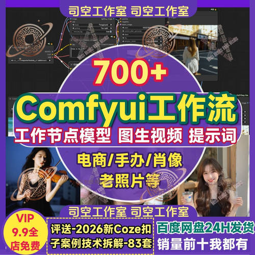Comfyui工作流电商节点模型图生视频动画贴纸肖像手办提示词大全