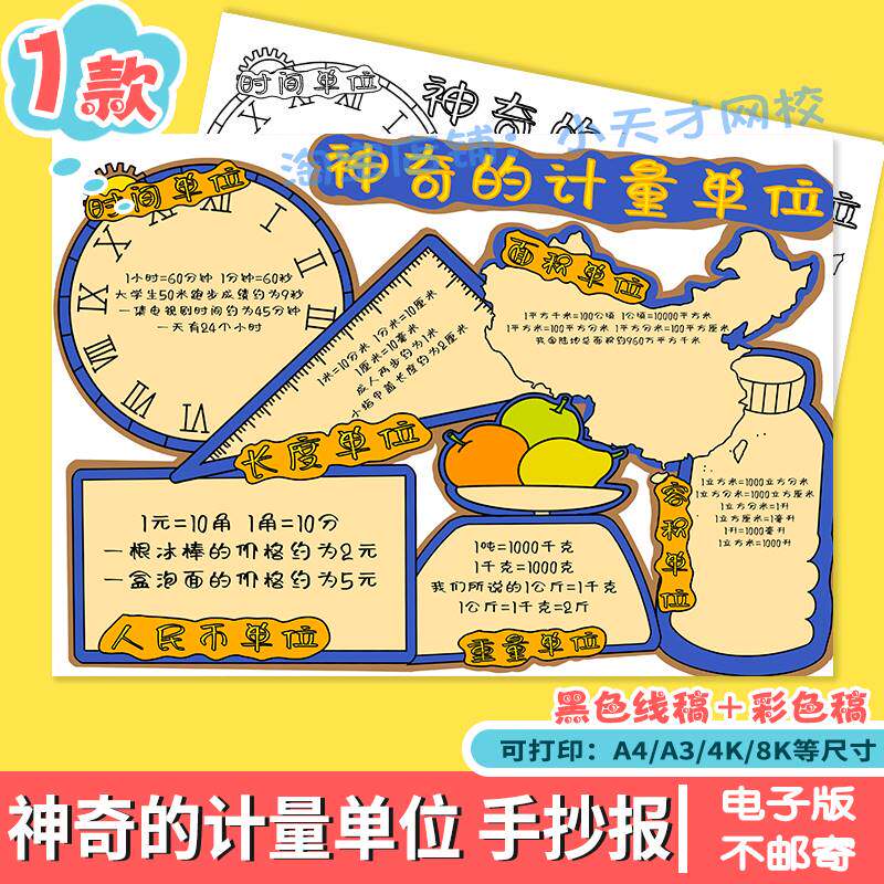 神奇的计量单位手抄报电子版小学生数学重量面积时间计量单位知识