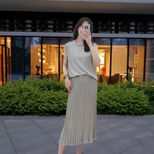 真丝绵半身裙女新澳16针精纺桑蚕丝羊毛中长款百褶裙A字显瘦半裙