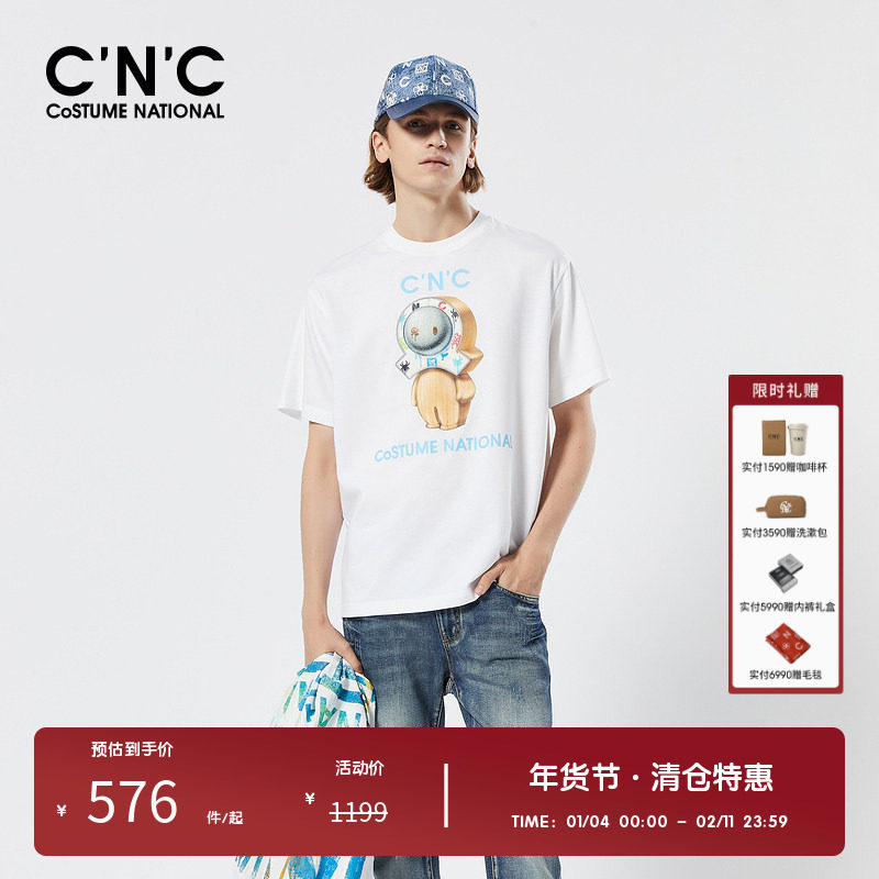 CNC品牌男装春夏新款潮玩人偶印花短袖T恤男纯棉高端轻奢百搭上衣