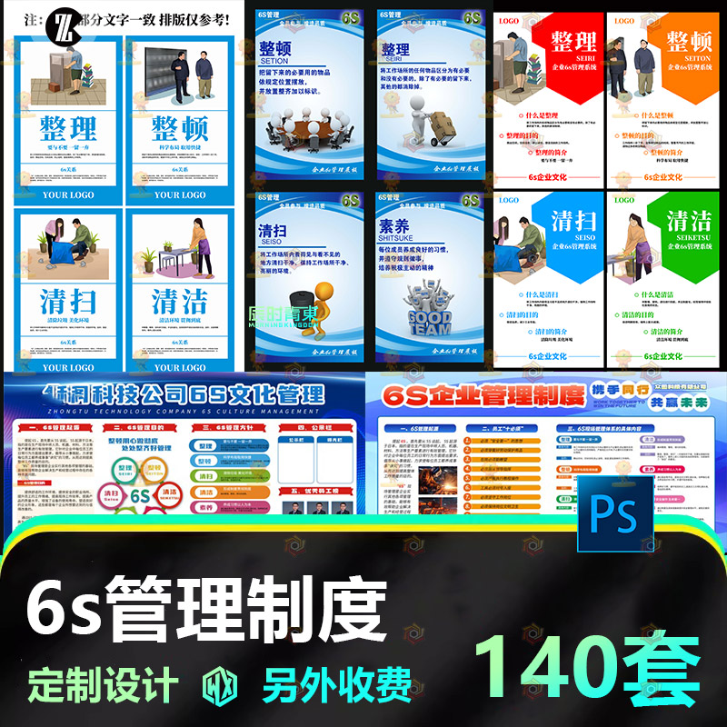 全套6S管理制度体系展板海报企业车间工厂标语挂图宣传栏PSD素材