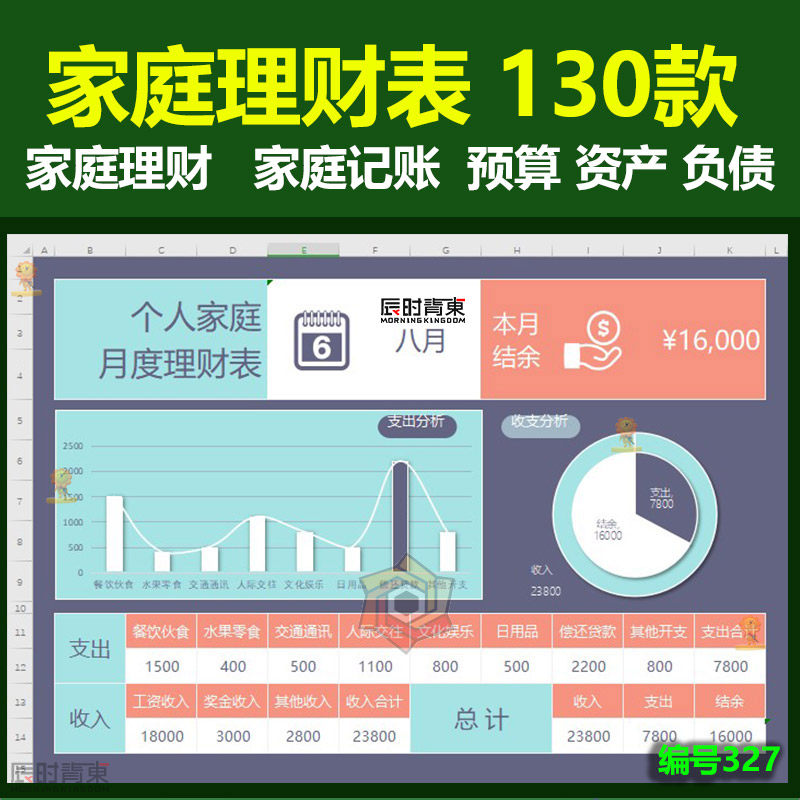 家庭个人收支出记账理财年月日报表管理明细可视化资产负债表收支