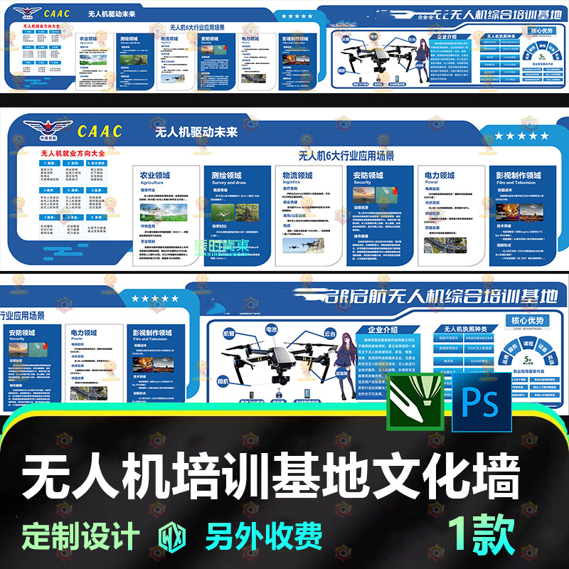CAAC无人机培训基地学校文化墙宣传海报模板分层设计素材电子版