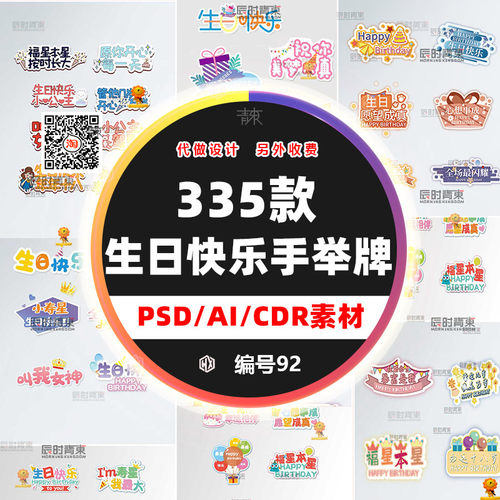 生日派对卡通手举牌矢量模板