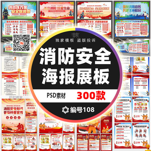 校园社区消防安全展板海报模板