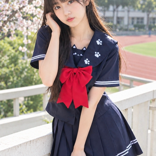 花漫屿鱼瞄日系甜美可爱水手服套装女学生JK制服蝴蝶结刺绣学院风