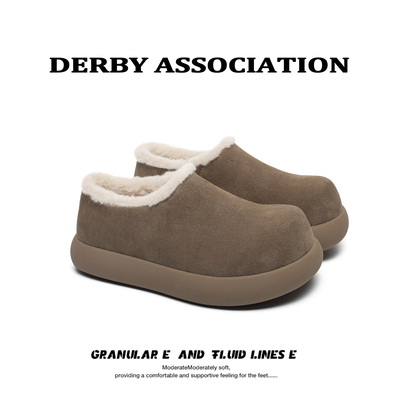 Derby Association翘头包根小土豆勃肯雪地靴冬季保暖真皮毛毛鞋