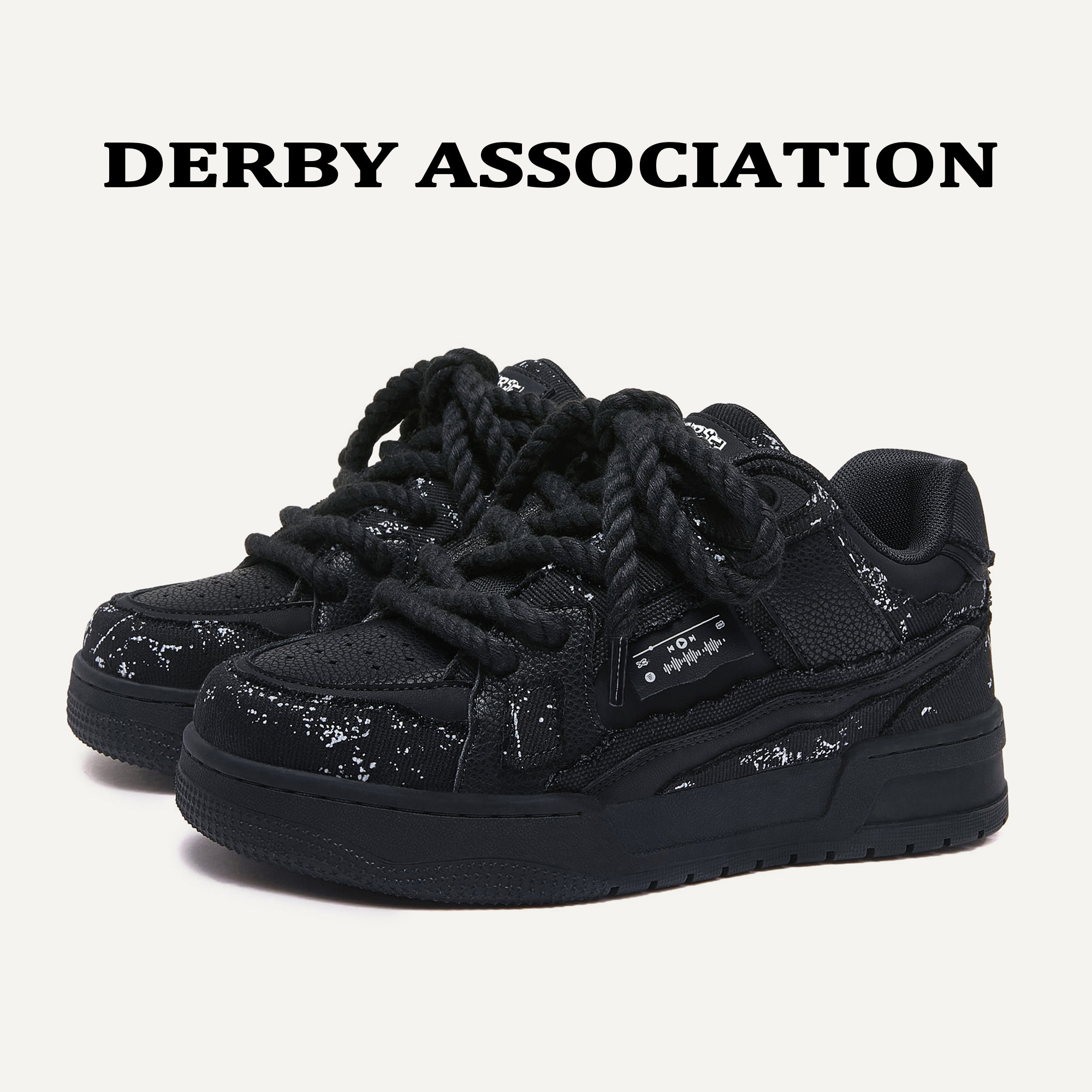 Derby Association黑武士麻绳面包板鞋男女国潮泼墨运动休闲鞋潮