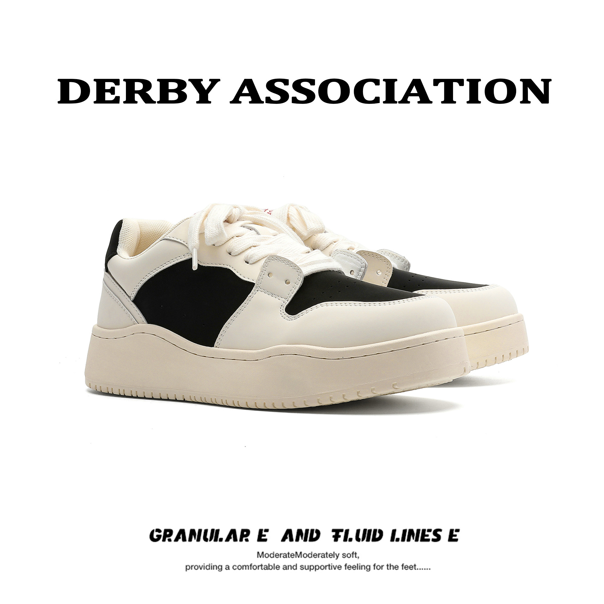 秋冬新款黑白拼色增高面包板鞋