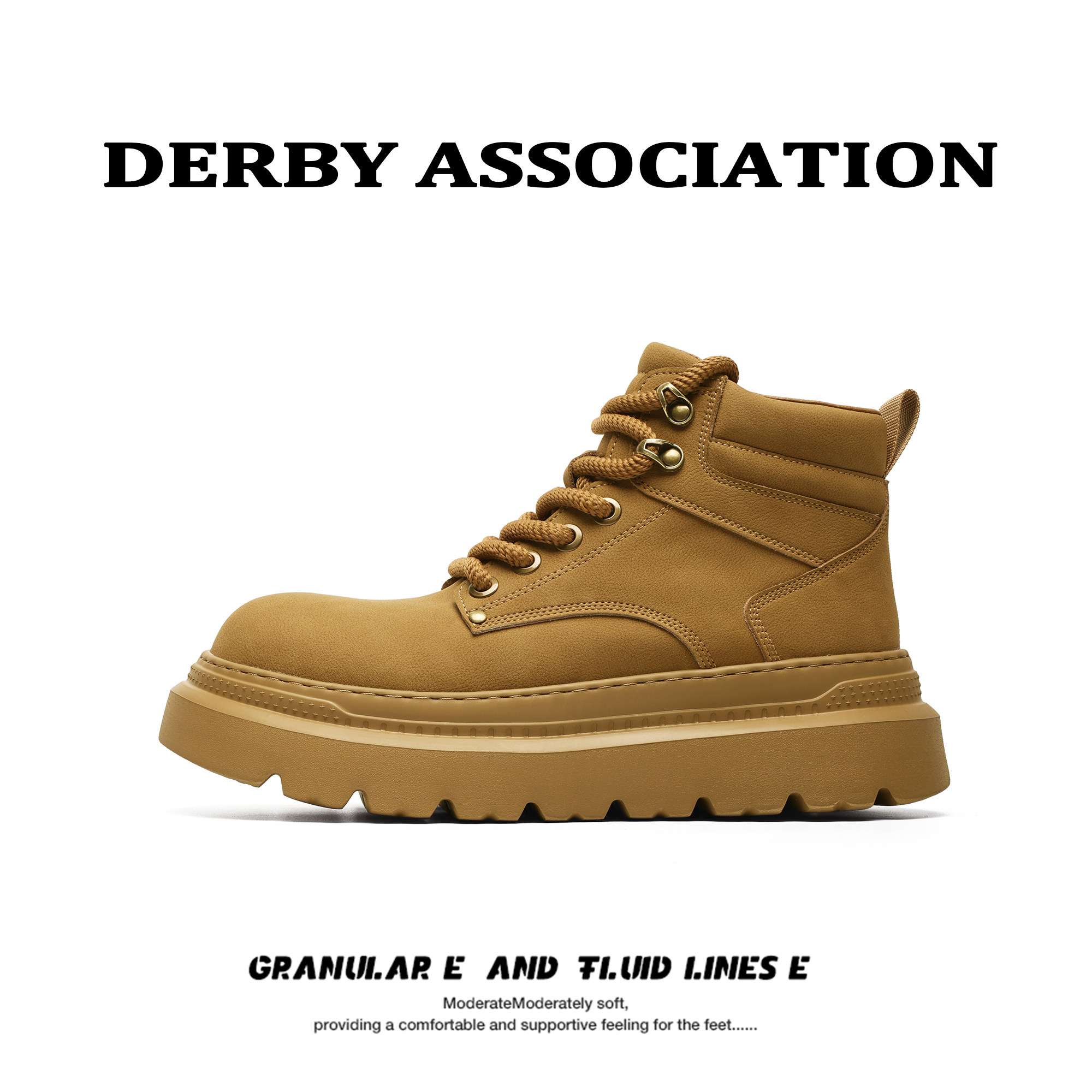 冬季加绒马丁靴男士增高大黄靴