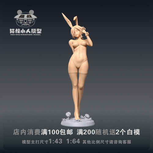 猫叔模型拿花兔女郎1/64微缩白模