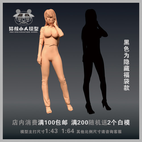 猫叔模型长发美女1/43人偶白模