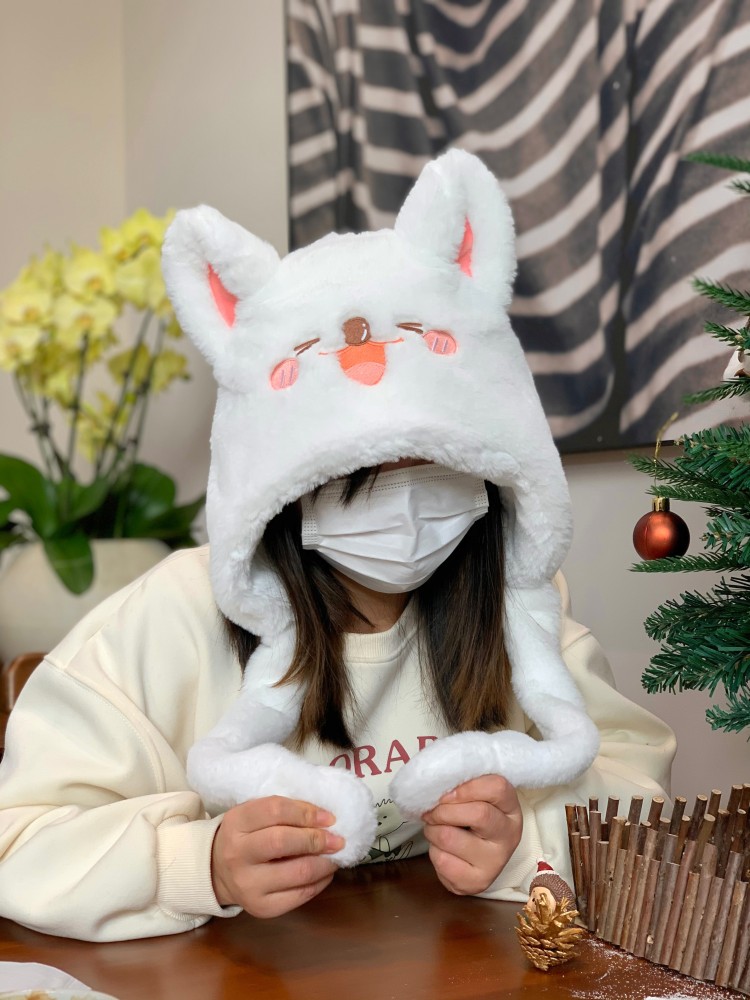 咚咚研究所原创萨摩耶毛绒帽子耳朵会动冬季保暖护耳可爱礼物