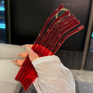 玻璃吸管弯曲红色玻璃吸管非一次性高硅硼耐热杯子喝水弯头弯曲珍