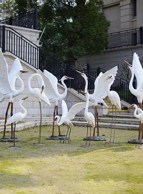 仿真白鹭雕塑户外装饰动物摆件园林水池景观玻璃钢仙鹤白鹤鸟模型