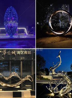大型不锈钢圆环浪花定制动物园林景观校园地标雕塑建筑售楼处摆件