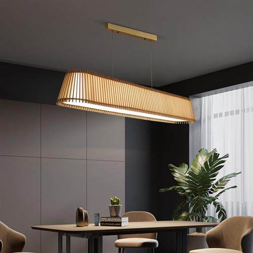北欧餐厅长吊灯vintage木质长方形餐桌灯具日式复古餐吊灯可定制