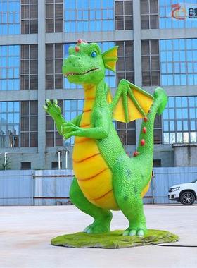 引流互动机械龙硅胶软皮绿色卡通西方龙景点打卡公园美陈装置
