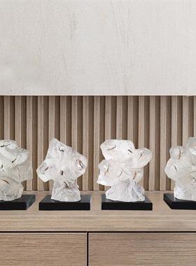 现代创意透明树脂雕塑树叶石头摆件酒店会所售楼处客厅玄关装饰品