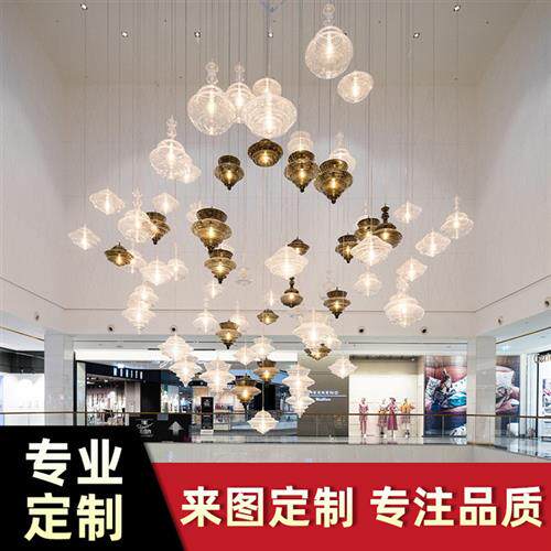酒店大堂灯过道装饰吊灯会所美容院前厅接待洽谈区玻璃彩色灯制作