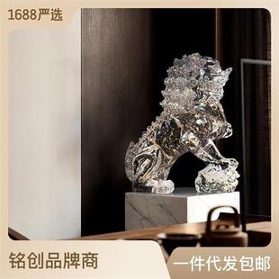 别墅新中式 饰透明树脂水晶摆件样板间玄关工艺品太湖石假山雕塑 装