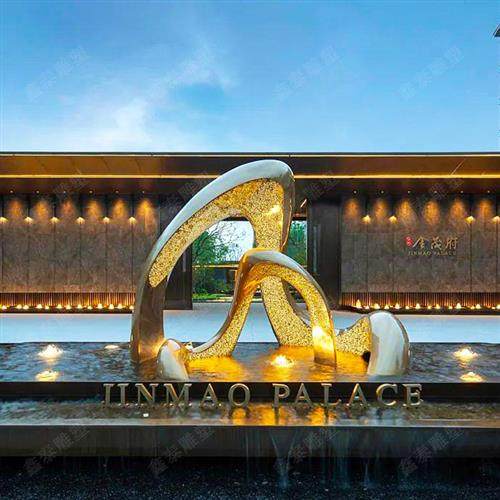 不锈钢水景雕塑定制纯铜锻造发光住宅区景观酒店售楼部金属摆件