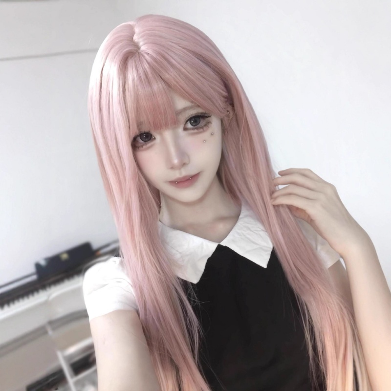 糯叽小咪假发女玫瑰粉显白Lolita网红辣妹jk自然减龄长直发全头套