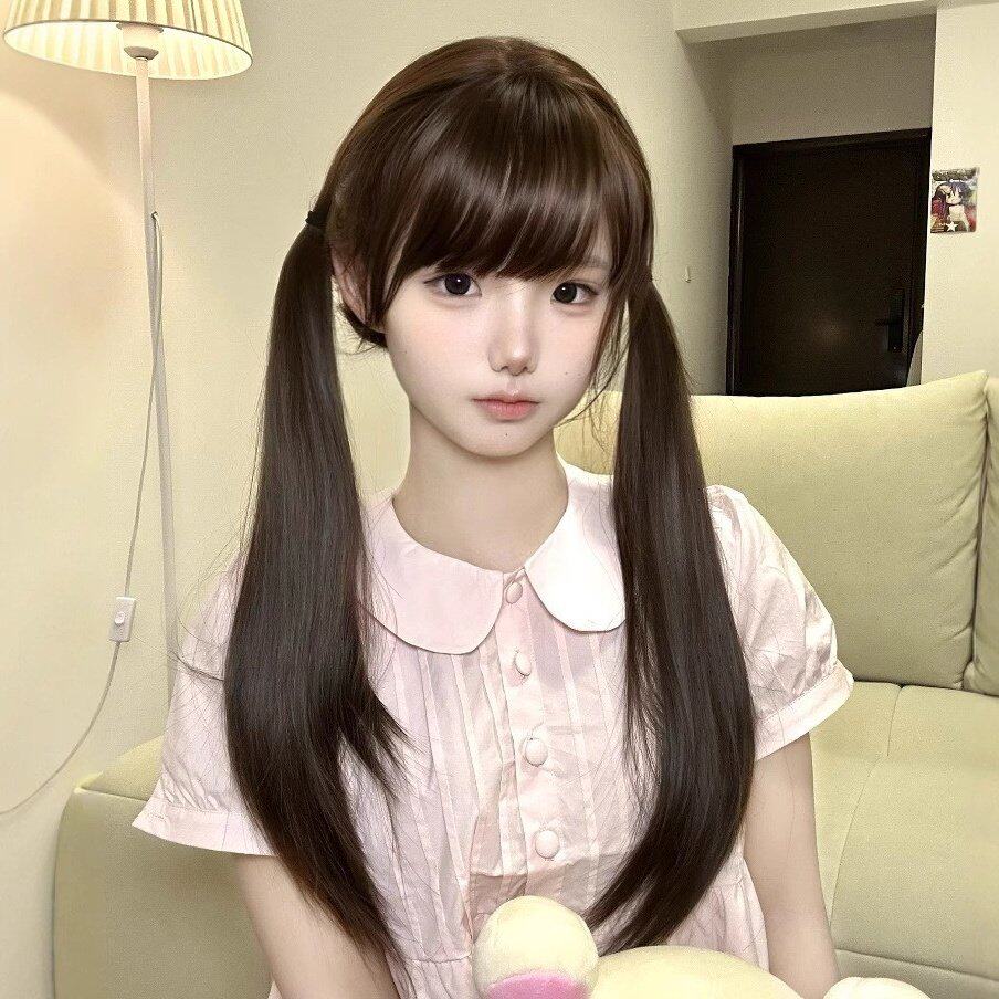 【扎好双马尾】糯叽小咪假发60cm巧克力色少萝甜妹长直发头套