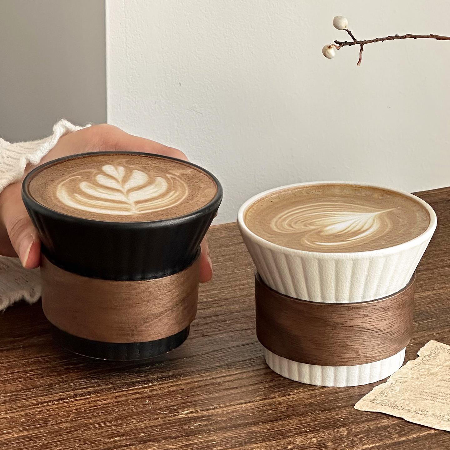 拉花专用咖啡杯复古陶瓷杯挂耳咖啡杯家用拿铁冰美式杯防烫手握杯