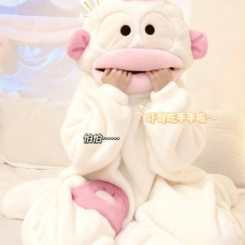 小丑鱼情侣睡衣女秋冬季珊瑚绒搞怪抽象连体睡袍男款加厚大码