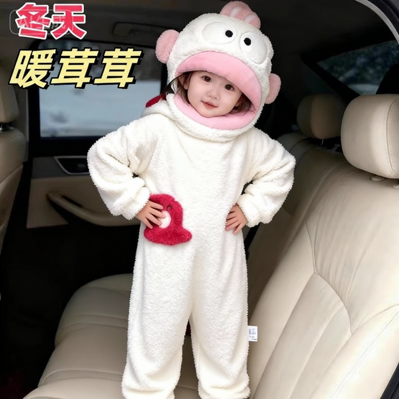 小丑鱼睡衣连体秋冬季珊瑚绒加绒加厚保暖大头卡通睡袍儿童男女童