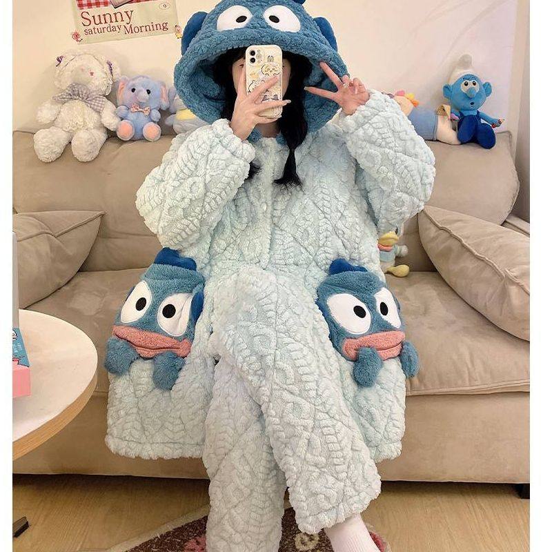 三层加厚睡衣女冬季珊瑚绒夹棉青少年初中生女孩小丑鱼大童家居服