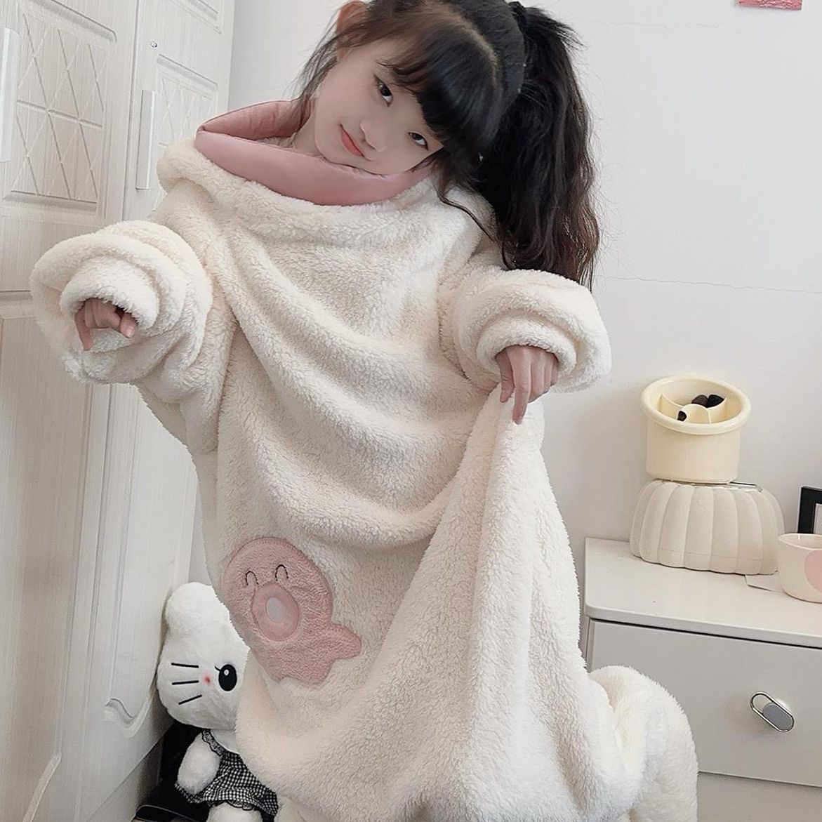 珊瑚绒连体睡衣女童冬季卡通小丑鱼搞怪加厚法兰绒母女睡袋家居服