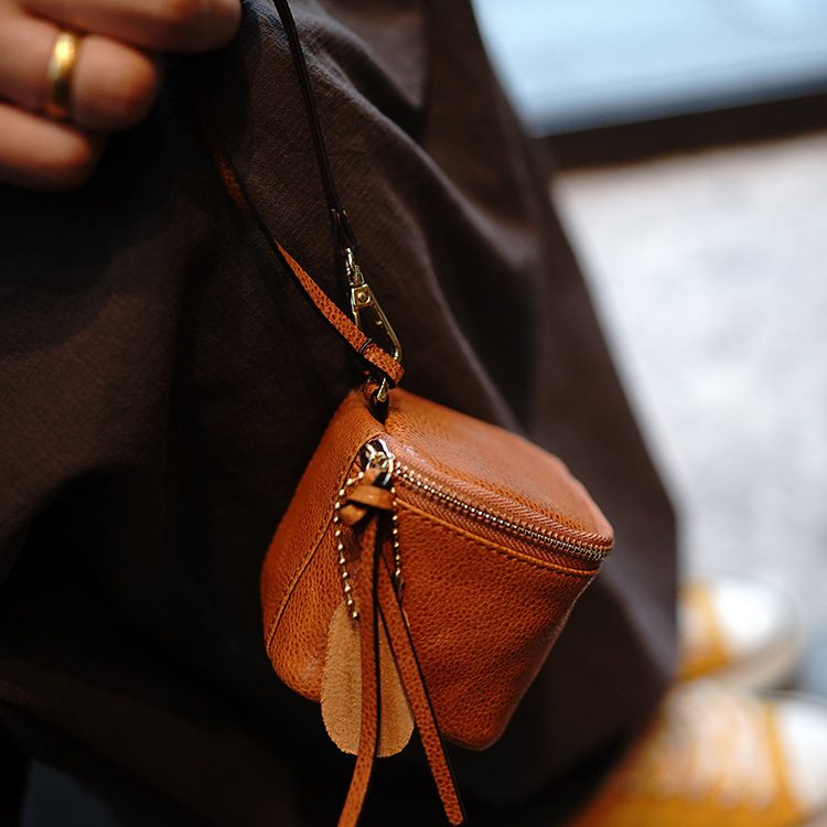 核桃收纳包复古拉链手串收纳包小巧文玩袋核桃收纳袋盘珠袋子真皮