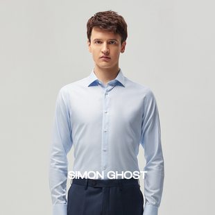 桑蚕丝面料休闲舒适衬衣浅蓝色长袖 SIMON 衬衫 男士 GHOST新款