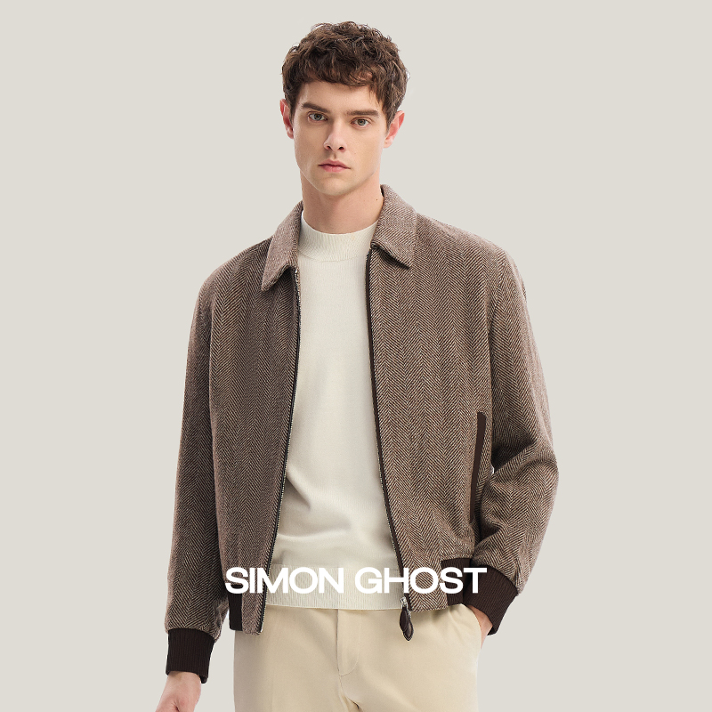 SIMON GHOST 男士秋哈灵顿外套冬新款夹克休闲棕色羊毛外套上衣