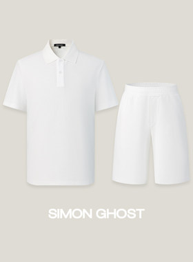 SIMON GHOST男士休闲套装运动白色短袖POLO衫短裤两件套