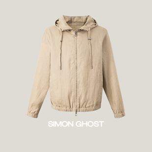 新款 男士 亚麻面料夹克休闲米白色卡其色外套 GHOST SIMON