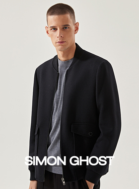 SIMON GHOST 意大利进口面料男士立领绒面黑色时尚羊毛夹克外套