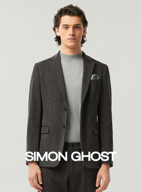 SIMON GHOST秋冬新款男士灯芯绒面料单西纯色深灰色休闲舒适外套