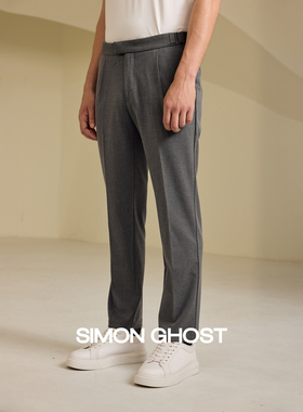 SIMON GHOST新款男士秋季休闲叠褶长裤黑色灰色卡其色商务裤子