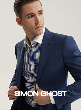 SIMON GHOST 意大利进口VBC面料110支男士蓝色纯羊毛西服商务套装