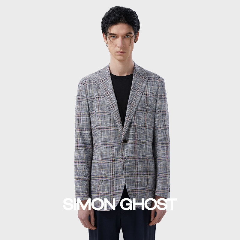 SIMON GHOST西服男意大利CERRUTI 1881面料休闲蓝花色西装外套