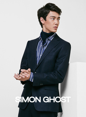 SIMON GHOST意大利VBC面料纯羊毛轻缩绒110支男士务蓝色西服套装