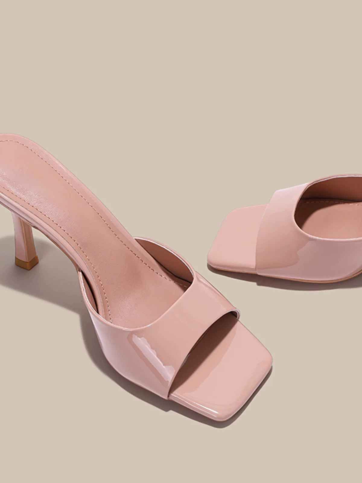 裸色漆皮高跟凉拖鞋女women high heel slippers big size