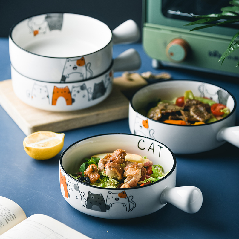 日式陶瓷家用烘焙单个汤碗手柄