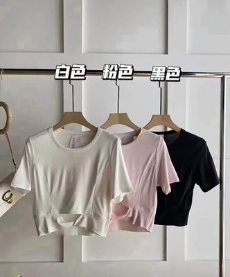 lulu瑜伽短袖Cropped Cotton Ribbed-band交叉运动休闲短T恤上衣