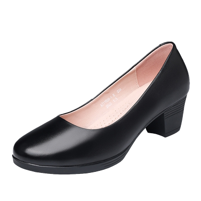 真皮女鞋老人头职业通勤软底